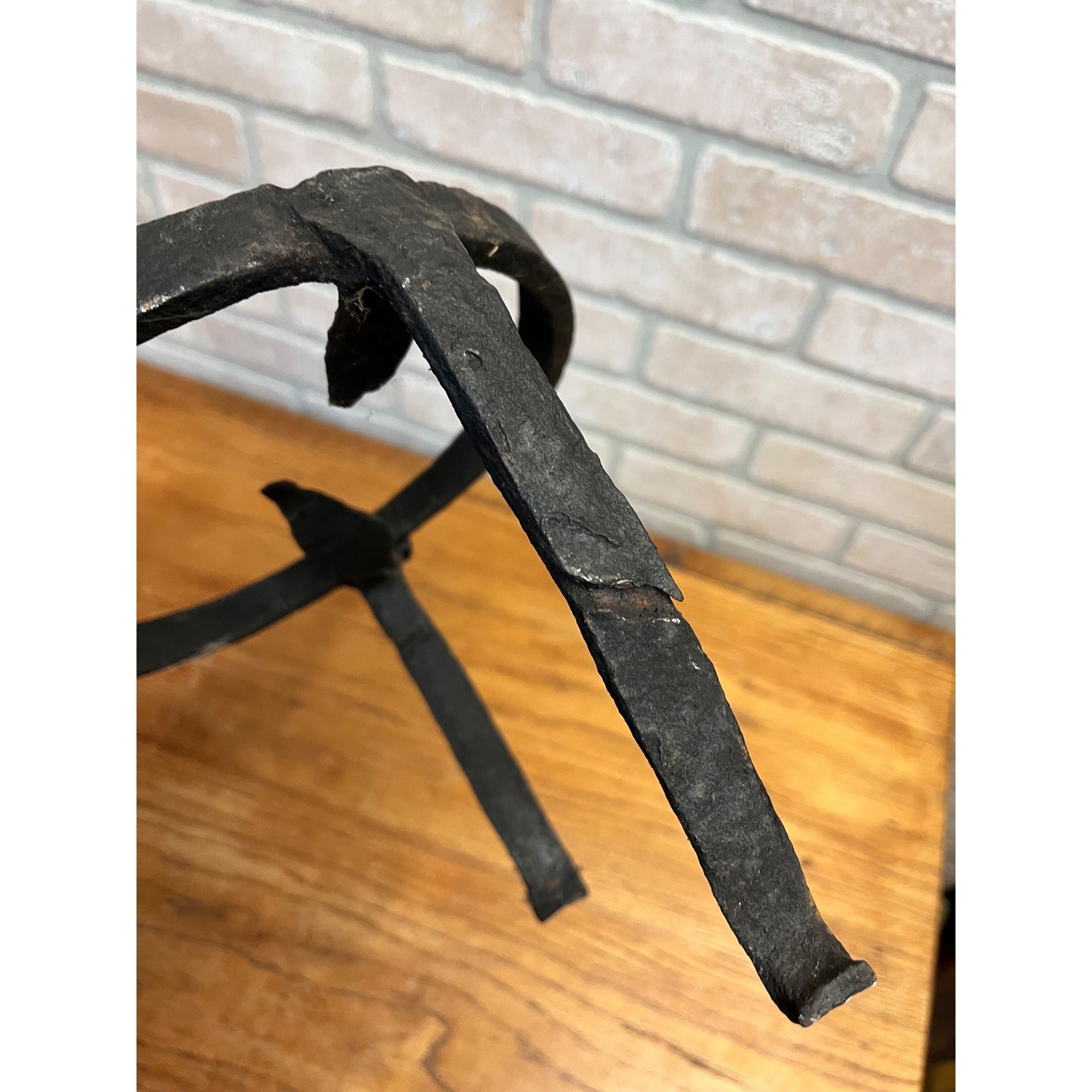 Large 19th c. Antique Wrought Iron Blacksmith Forged Fireplace Hearth Trivet 25"