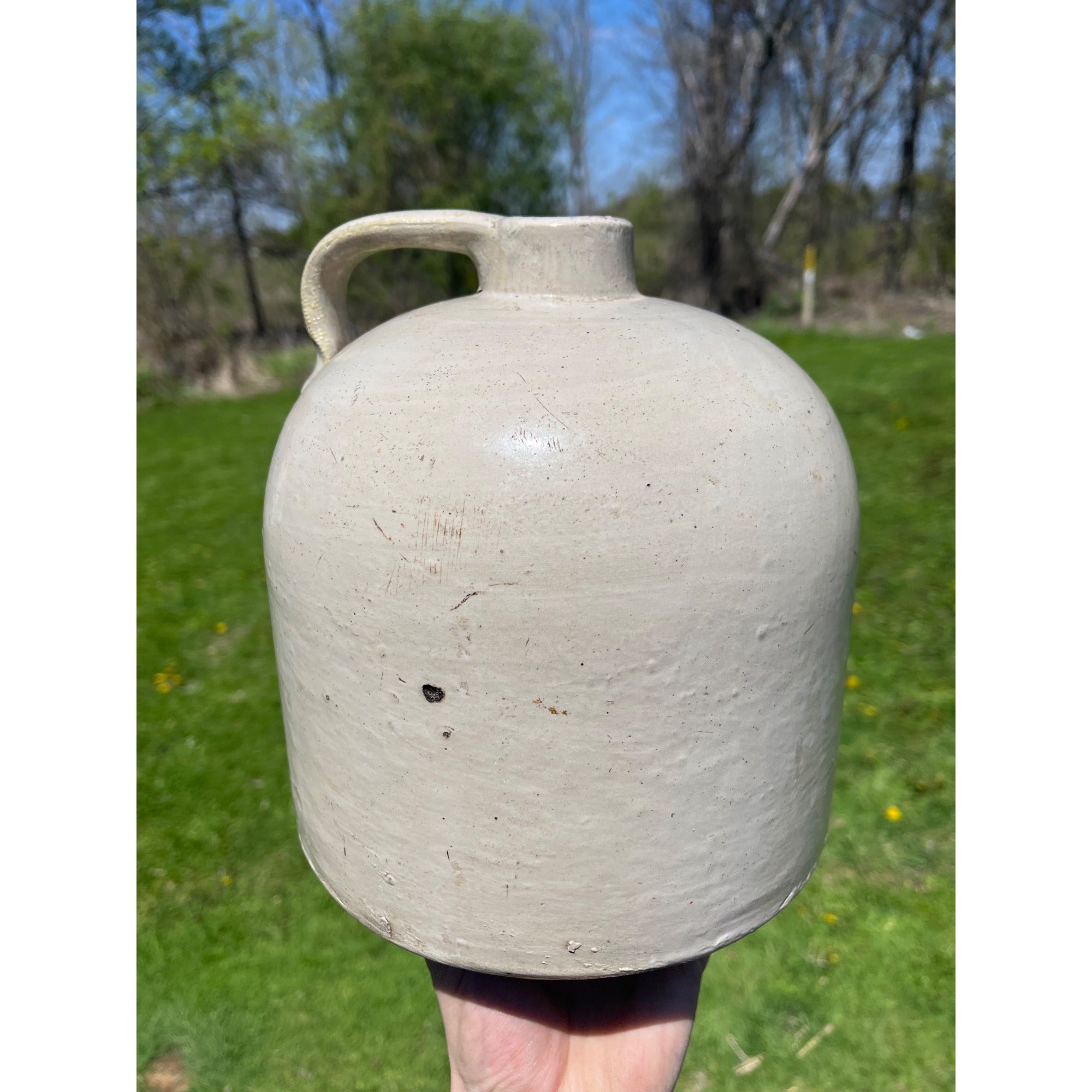 Antique 1890s Minnesota Stoneware Co. Stamped Zinc White Glazed Jug Red Wing MN