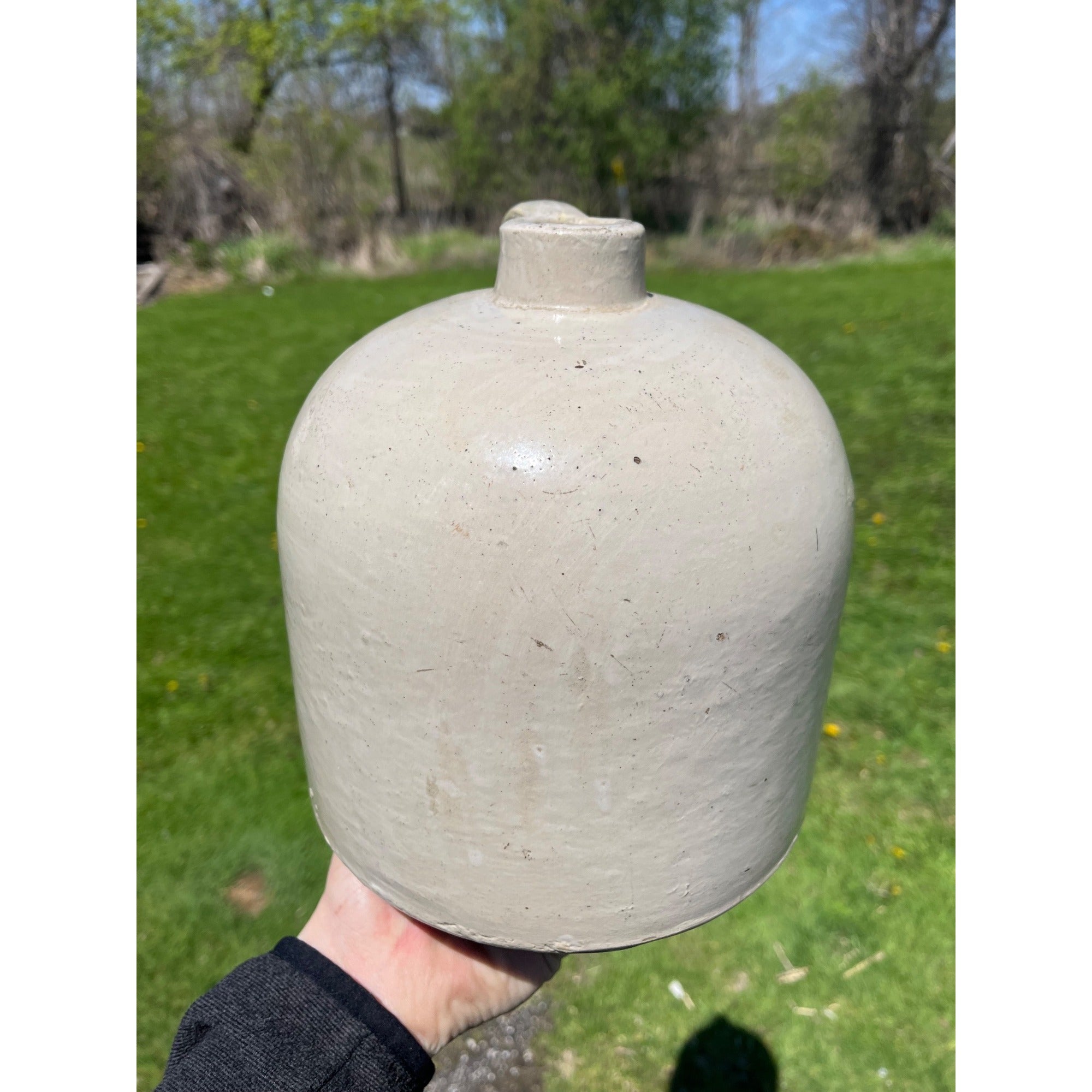 Antique 1890s Minnesota Stoneware Co. Stamped Zinc White Glazed Jug Red Wing MN