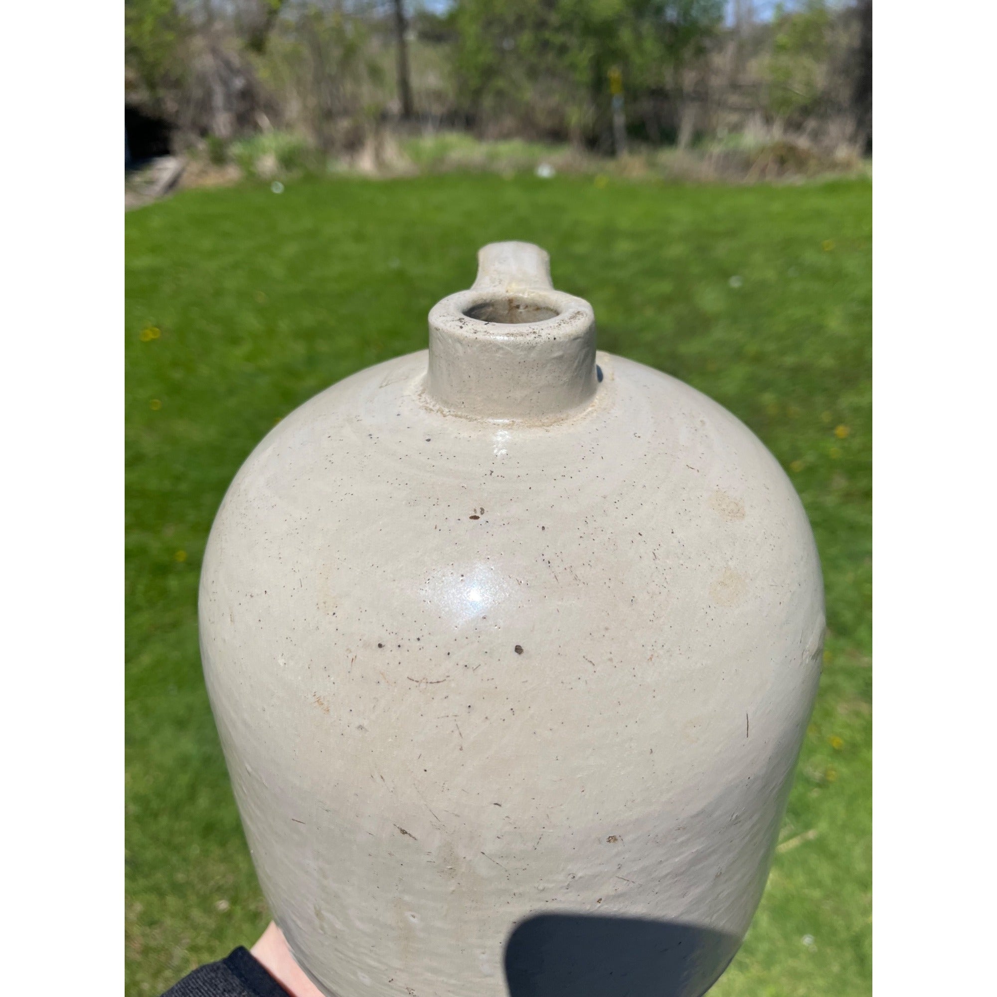 Antique 1890s Minnesota Stoneware Co. Stamped Zinc White Glazed Jug Red Wing MN