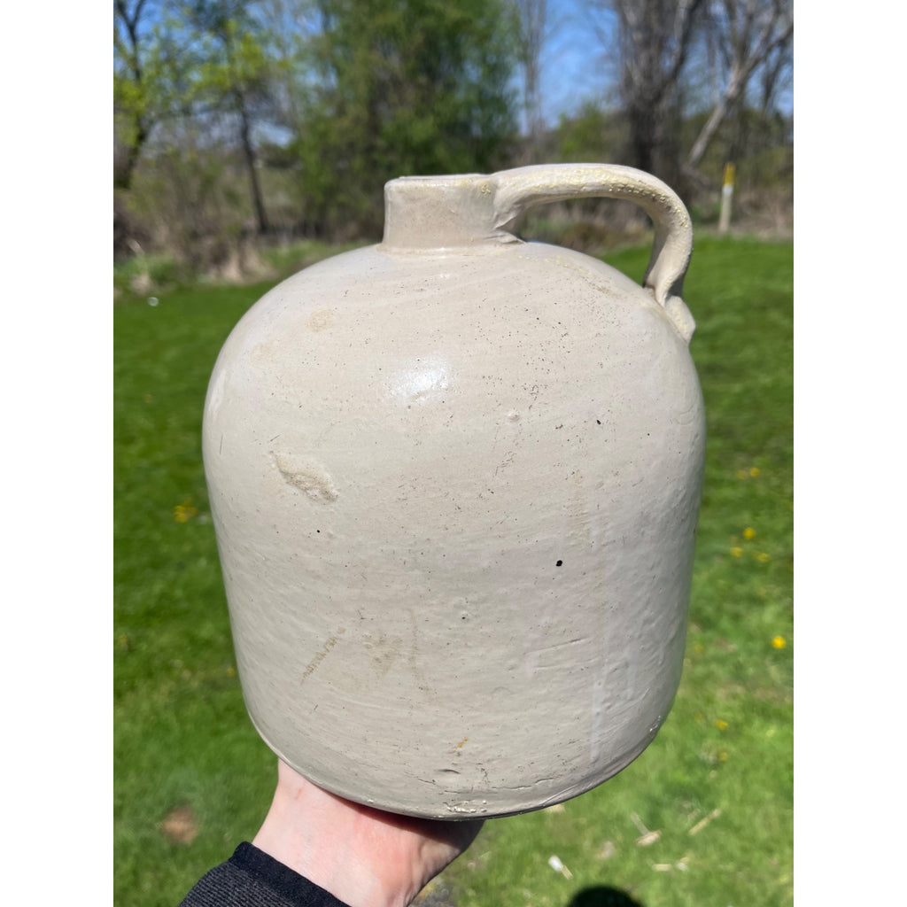 Antique 1890s Minnesota Stoneware Co. Stamped Zinc White Glazed Jug Red Wing MN