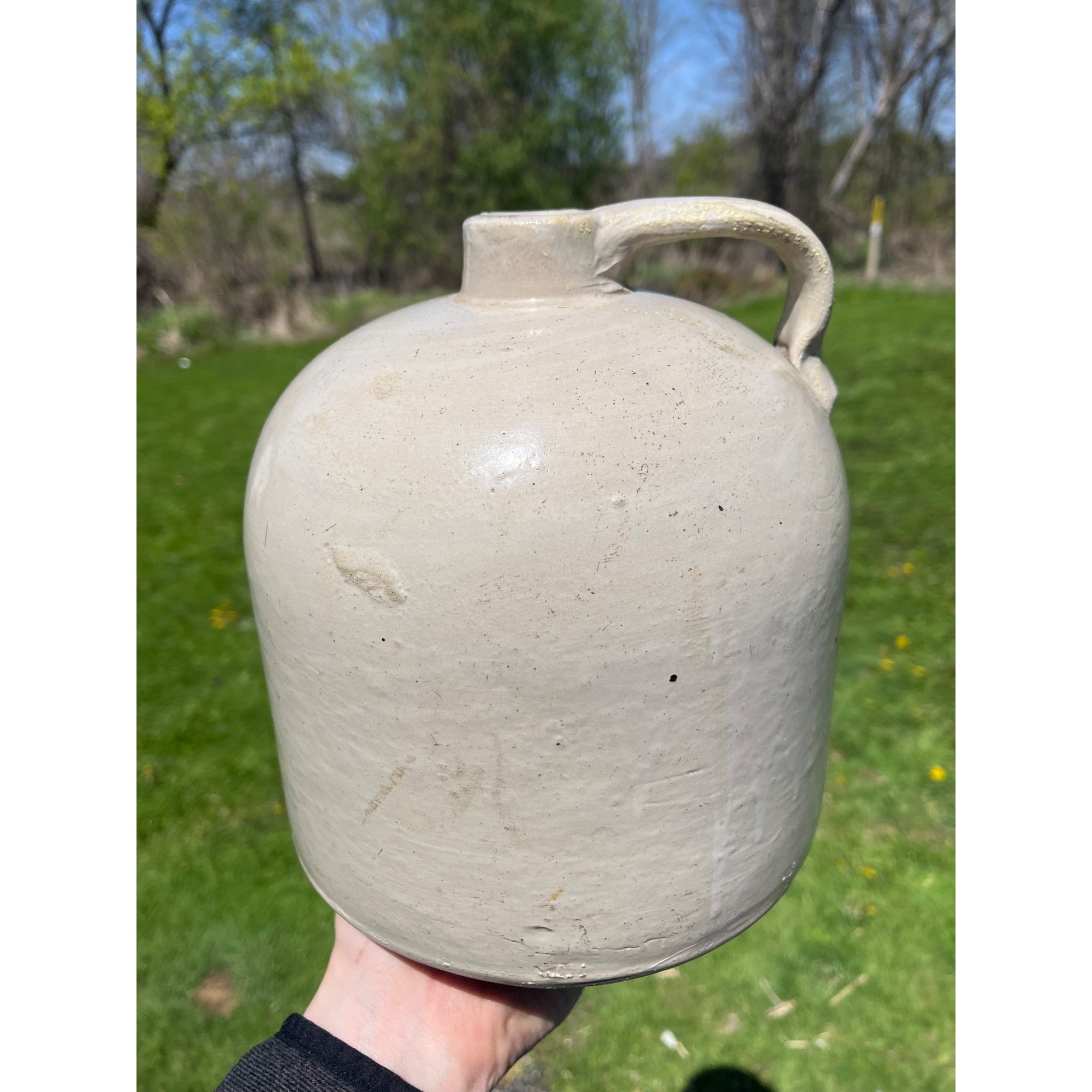 Antique 1890s Minnesota Stoneware Co. Stamped Zinc White Glazed Jug Red Wing MN