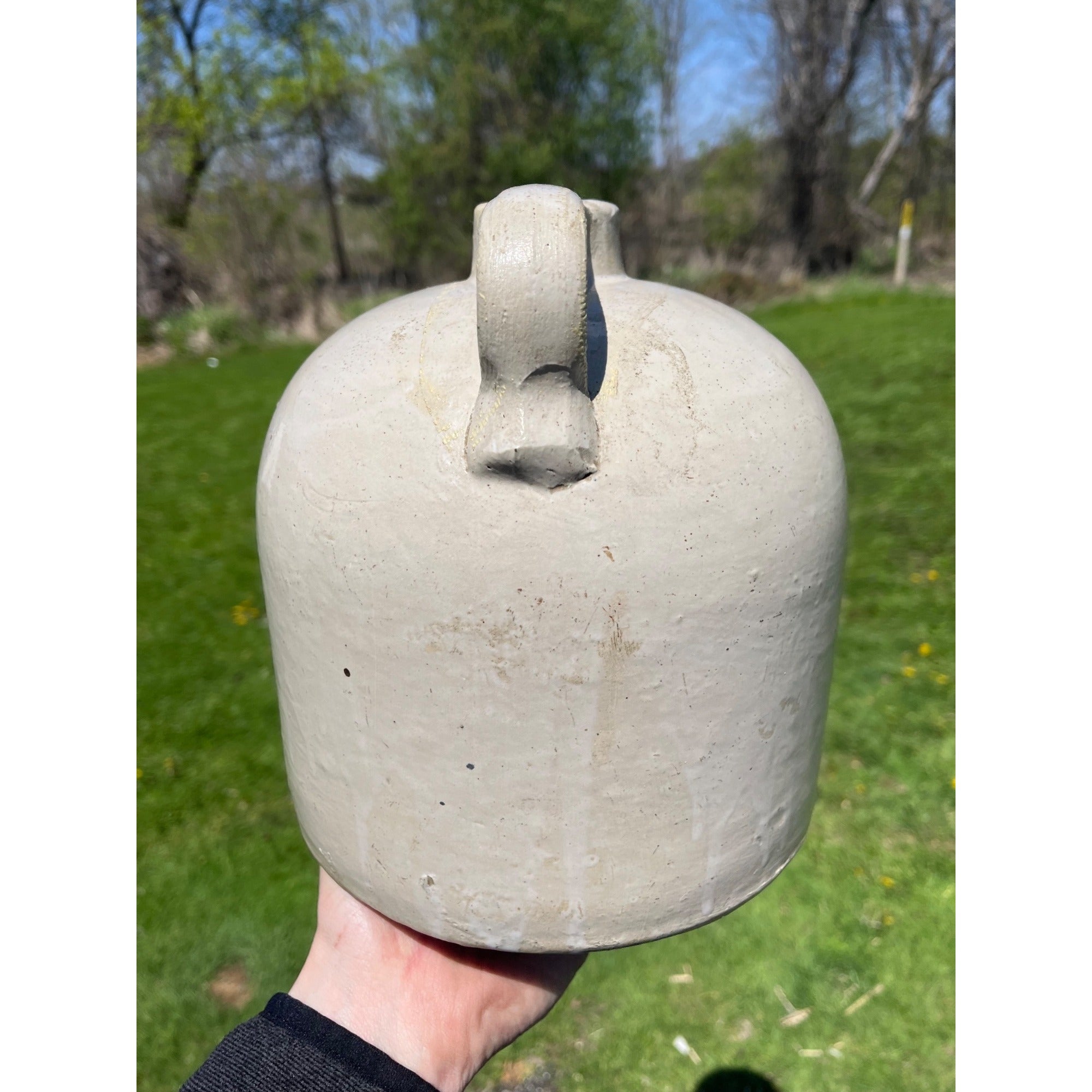 Antique 1890s Minnesota Stoneware Co. Stamped Zinc White Glazed Jug Red Wing MN