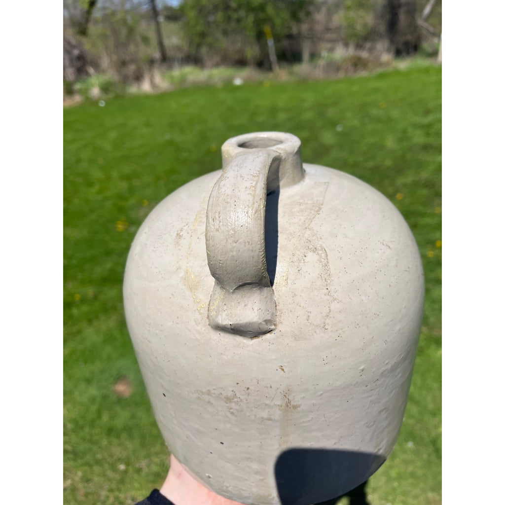 Antique 1890s Minnesota Stoneware Co. Stamped Zinc White Glazed Jug Red Wing MN