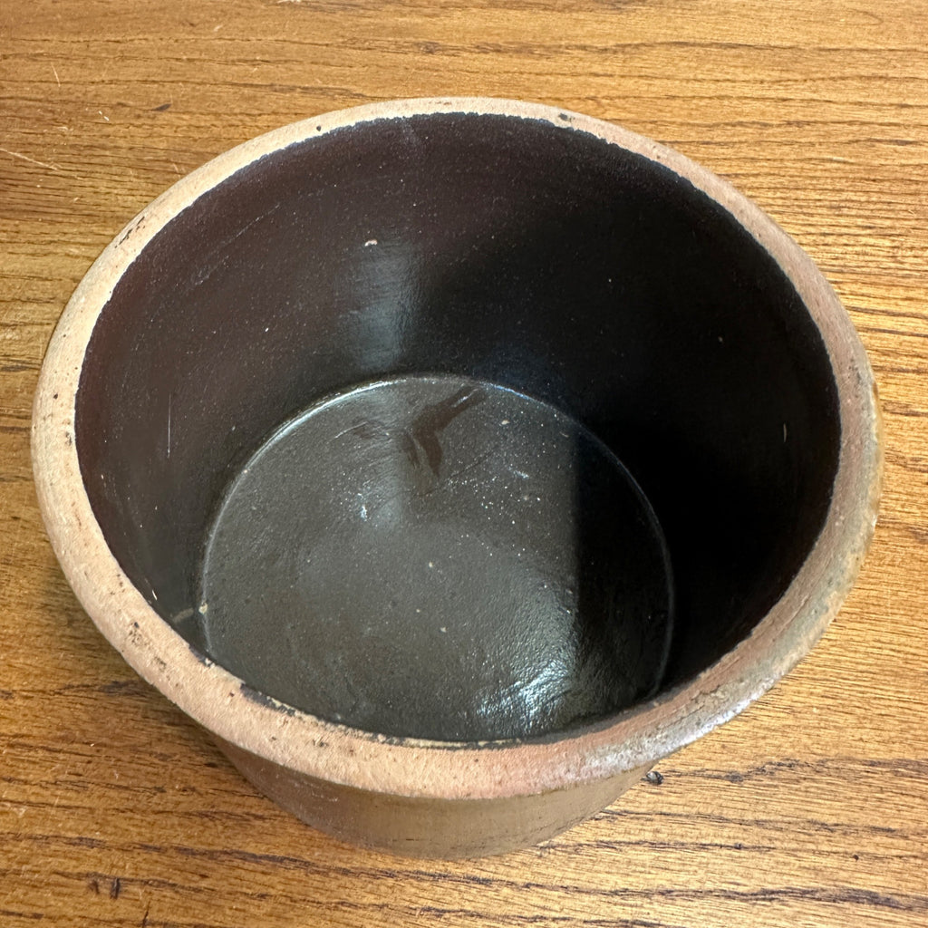 Vintage Stoneware Brown Glaze Butter Kitchen Crock 6" Dia. X 4" tall Primitive