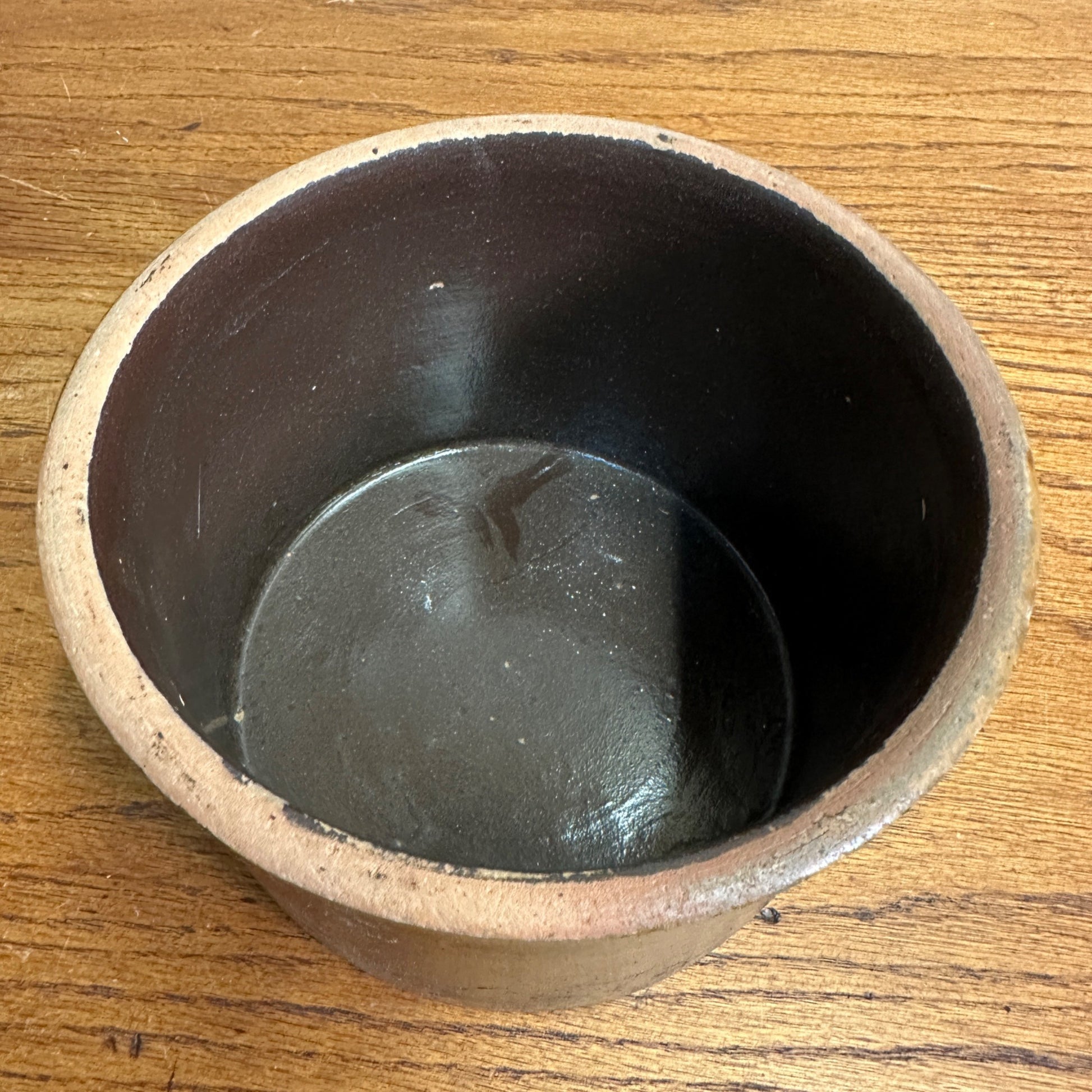 Vintage Stoneware Brown Glaze Butter Kitchen Crock 6" Dia. X 4" tall Primitive