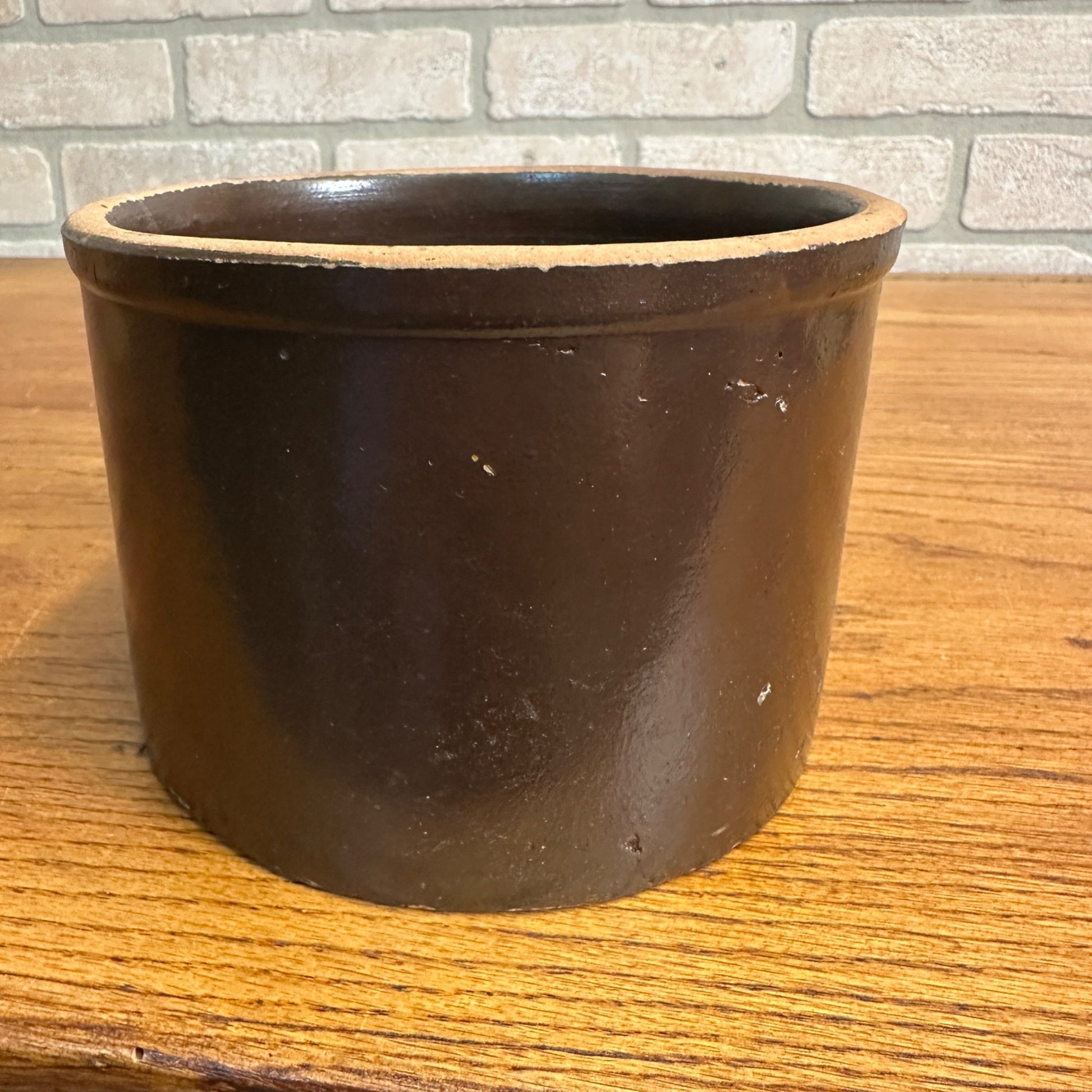 Vintage Stoneware Brown Glaze Butter Kitchen Crock 6" Dia. X 4" tall Primitive