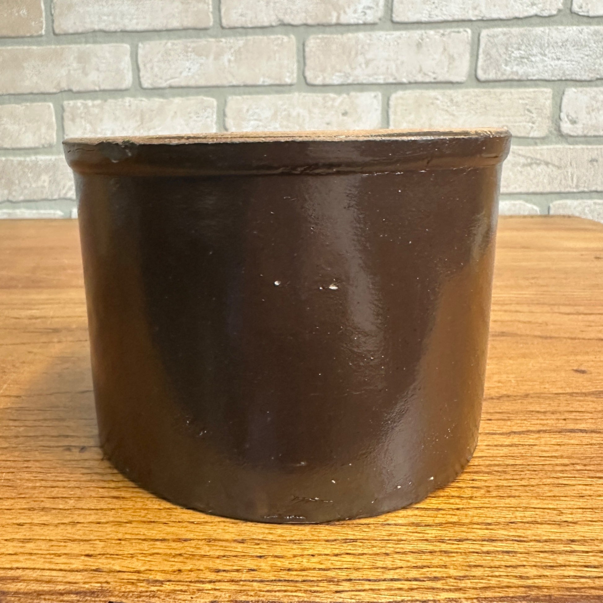 Vintage Stoneware Brown Glaze Butter Kitchen Crock 6" Dia. X 4" tall Primitive