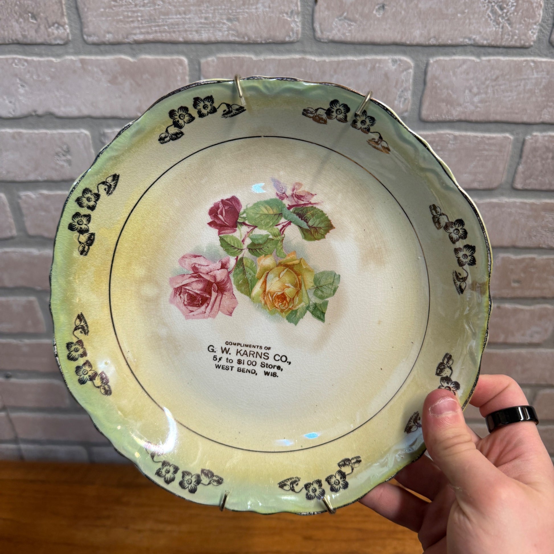 Vintage G.W. Karns General Store Advertising Plate Dish West Bend Wisconsin