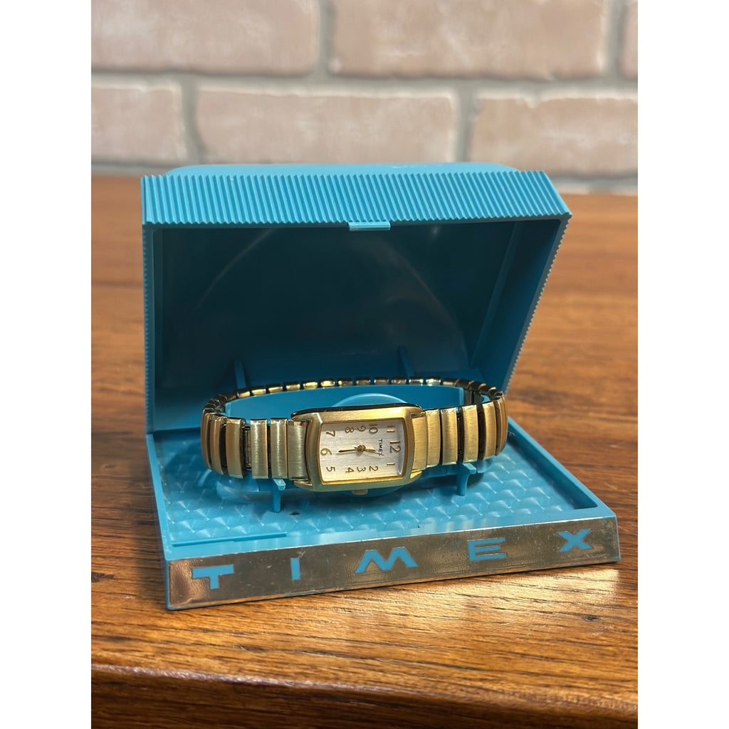 Vintage Timex Women's Gold Tone Wrist Watch SR521SW w/ Blue Case
