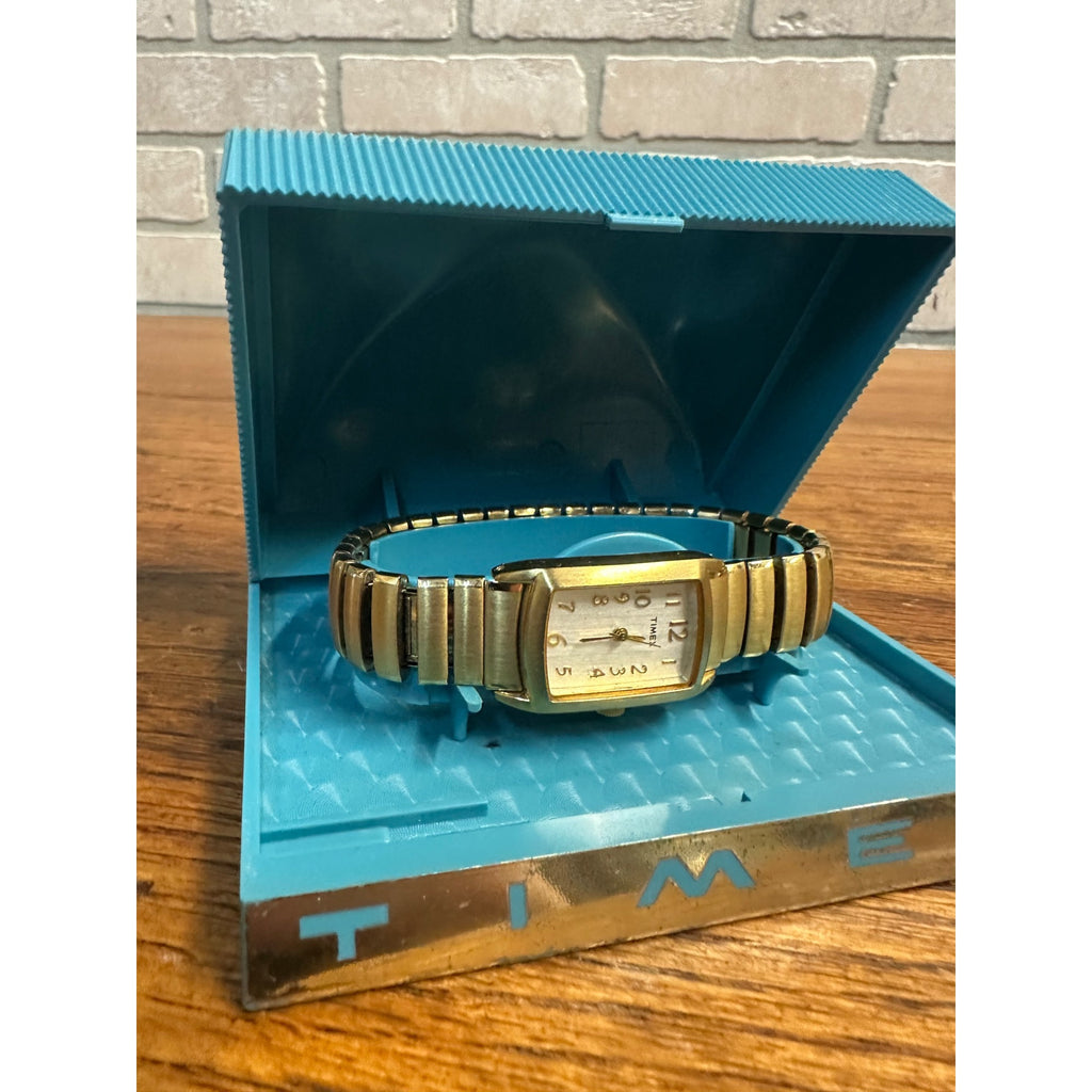 Vintage Timex Women's Gold Tone Wrist Watch SR521SW w/ Blue Case