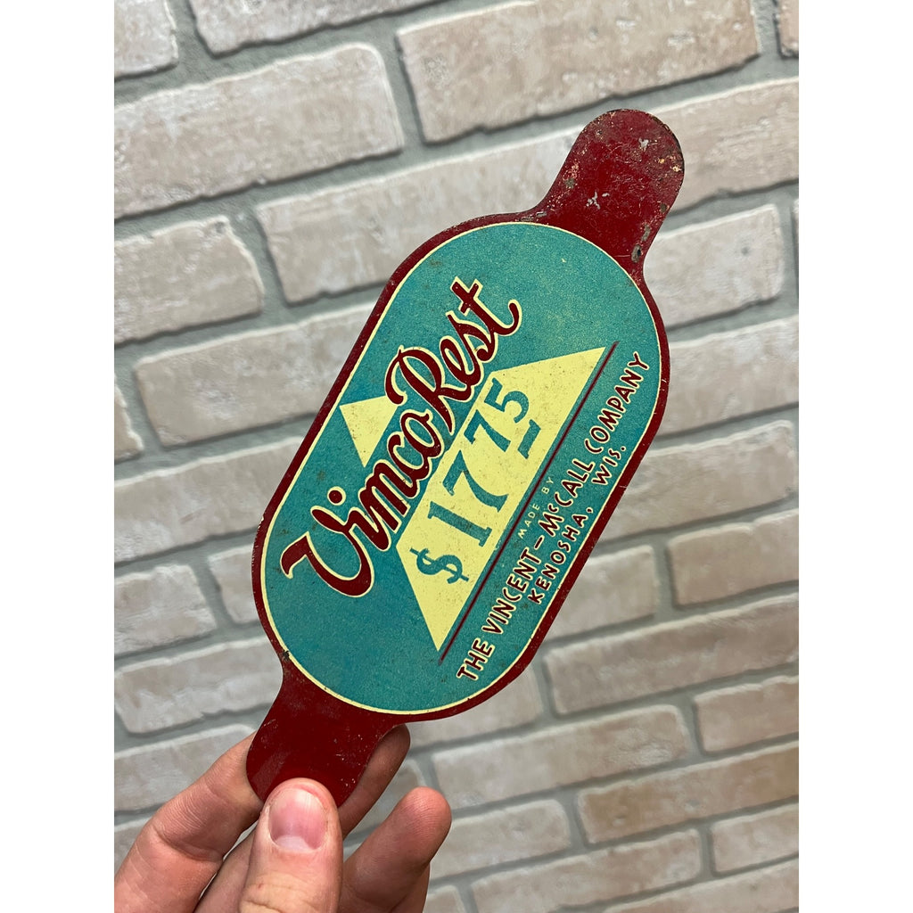 Vintage Vimco Rest (The Vincent-McCall Co. - Kenosha, WI) Tin Sign Mattress Tag