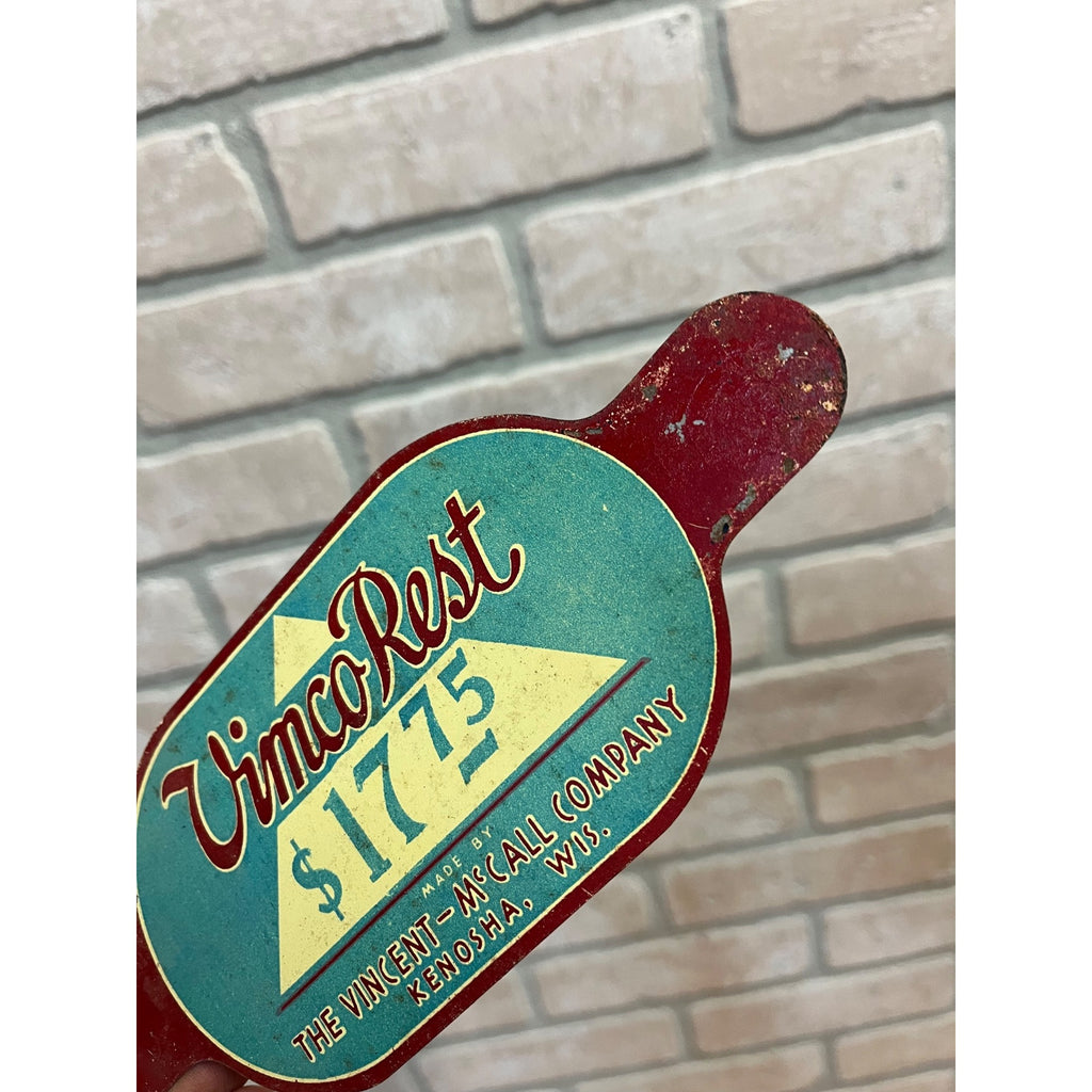 Vintage Vimco Rest (The Vincent-McCall Co. - Kenosha, WI) Tin Sign Mattress Tag
