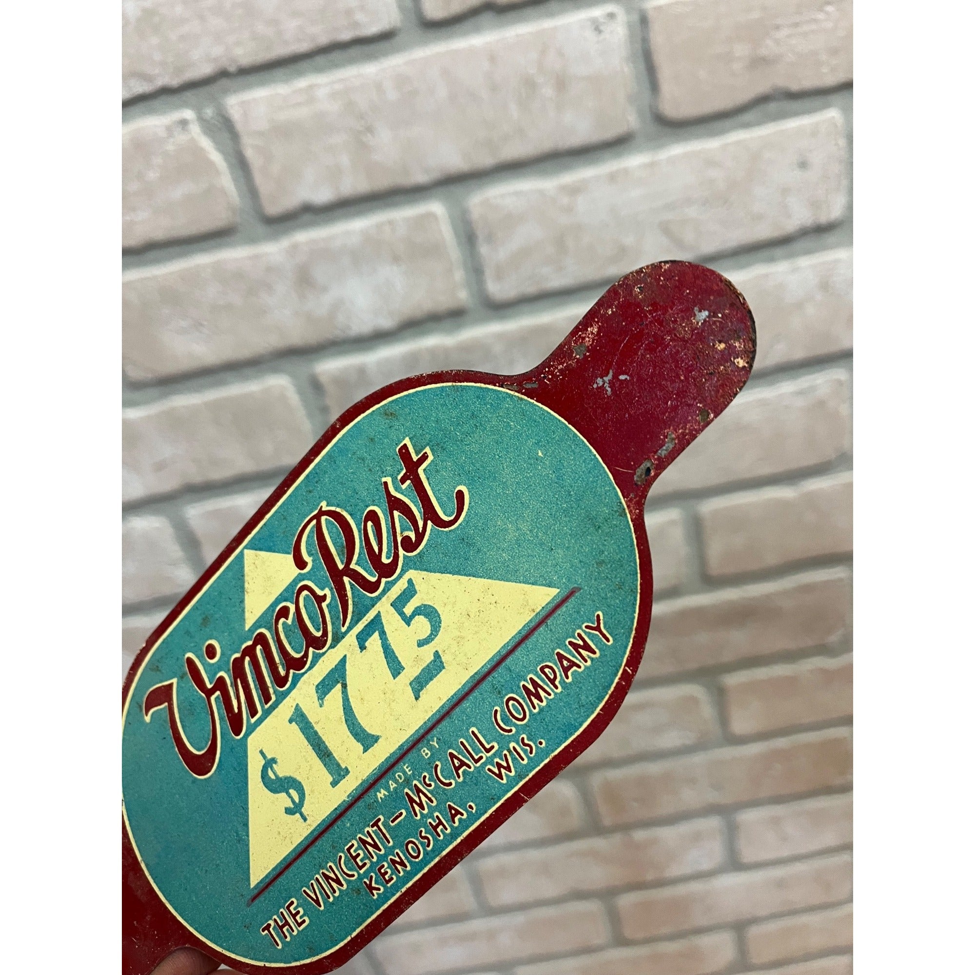 Vintage Vimco Rest (The Vincent-McCall Co. - Kenosha, WI) Tin Sign Mattress Tag