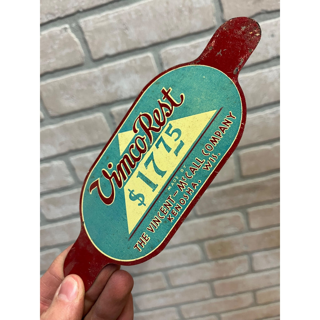 Vintage Vimco Rest (The Vincent-McCall Co. - Kenosha, WI) Tin Sign Mattress Tag