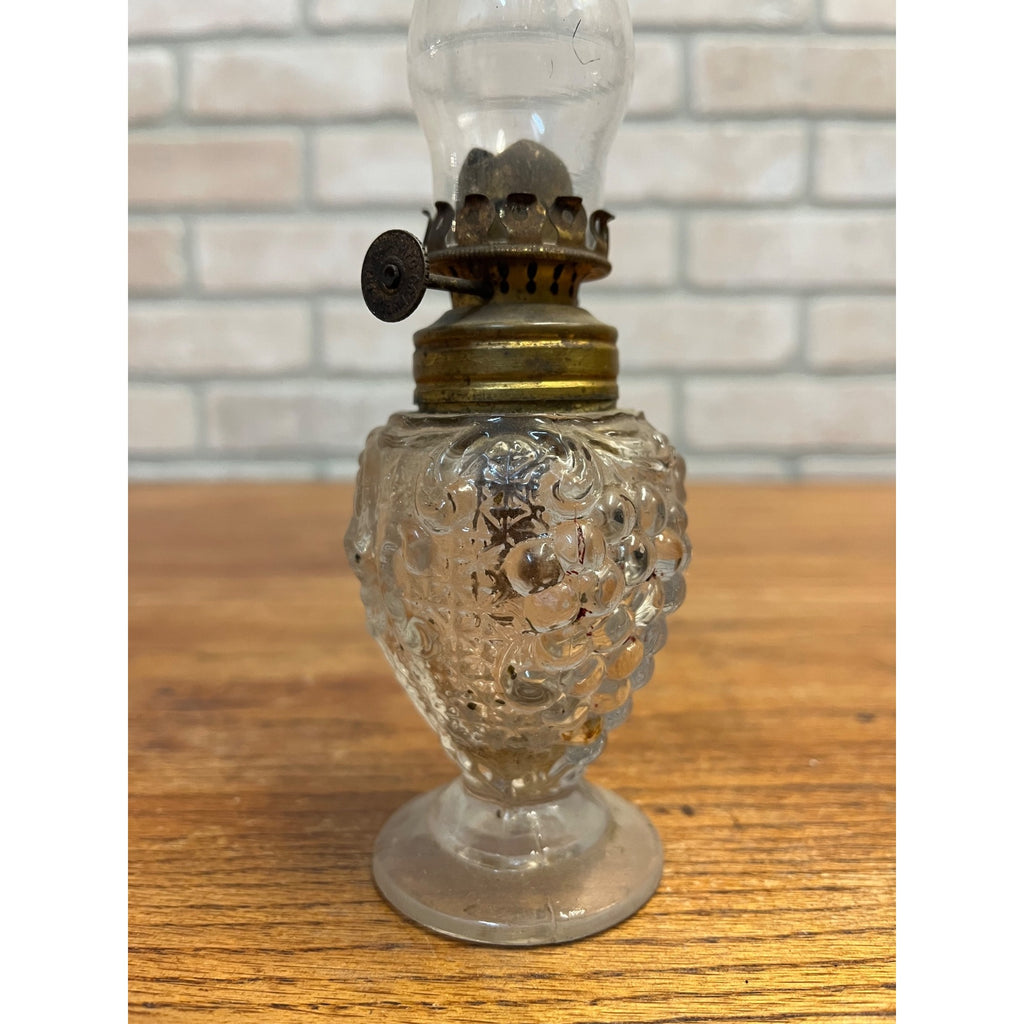 Antique 1900s EAPG Acorn Miniature Oil Lamp Grapes & Leaves Pattern 7.75" Tall