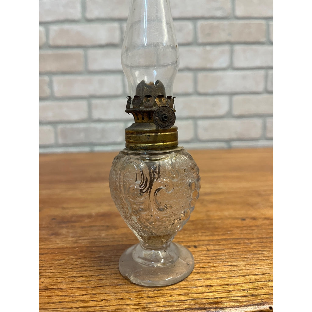 Antique 1900s EAPG Acorn Miniature Oil Lamp Grapes & Leaves Pattern 7.75" Tall