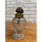 Antique 1900s EAPG Acorn Miniature Oil Lamp Grapes & Leaves Pattern 7.75" Tall
