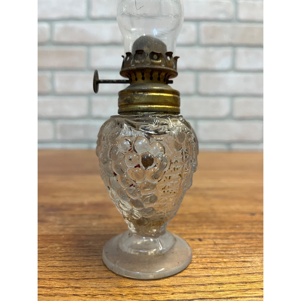Antique 1900s EAPG Acorn Miniature Oil Lamp Grapes & Leaves Pattern 7.75" Tall