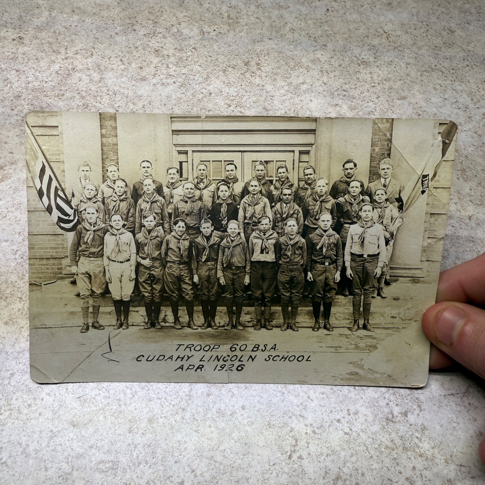 1929 Boy Scout Troops BSA Cudahy Wis, Lincoln School Photo Postcard RPPC