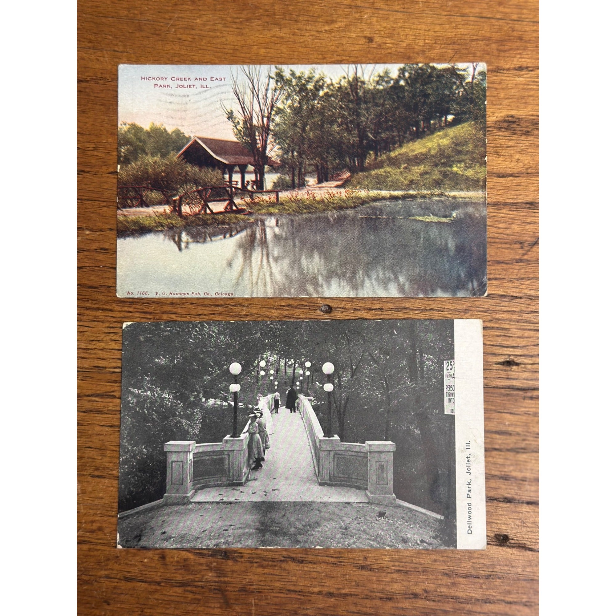 Vintage Lot (2) Joliet Illinois Postcards Hickory Creek East park + Dellwood Park ILL