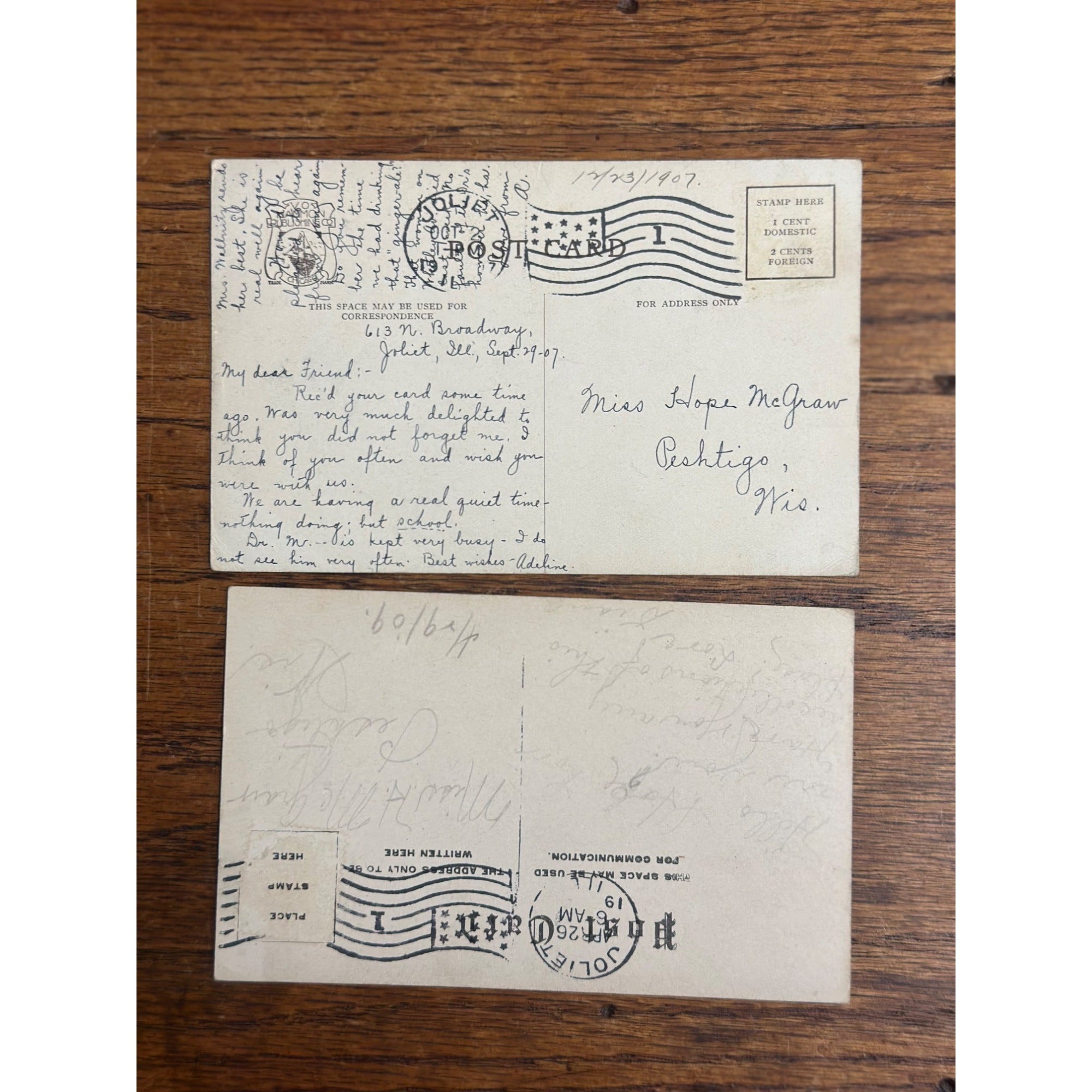 Vintage Lot (2) Joliet Illinois Postcards Hickory Creek East park + Dellwood Park ILL