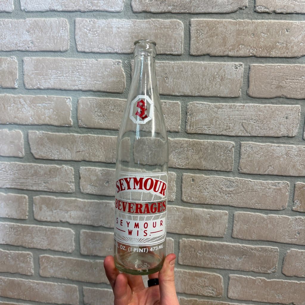 Vintage Seymour Beverages ACL 16oz Clear Glass Soda Bottle Wisconsin Wis WI