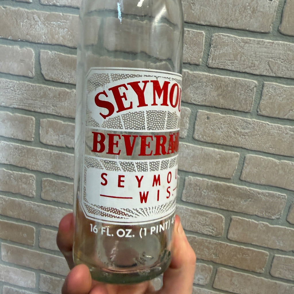 Vintage Seymour Beverages ACL 16oz Clear Glass Soda Bottle Wisconsin Wis WI