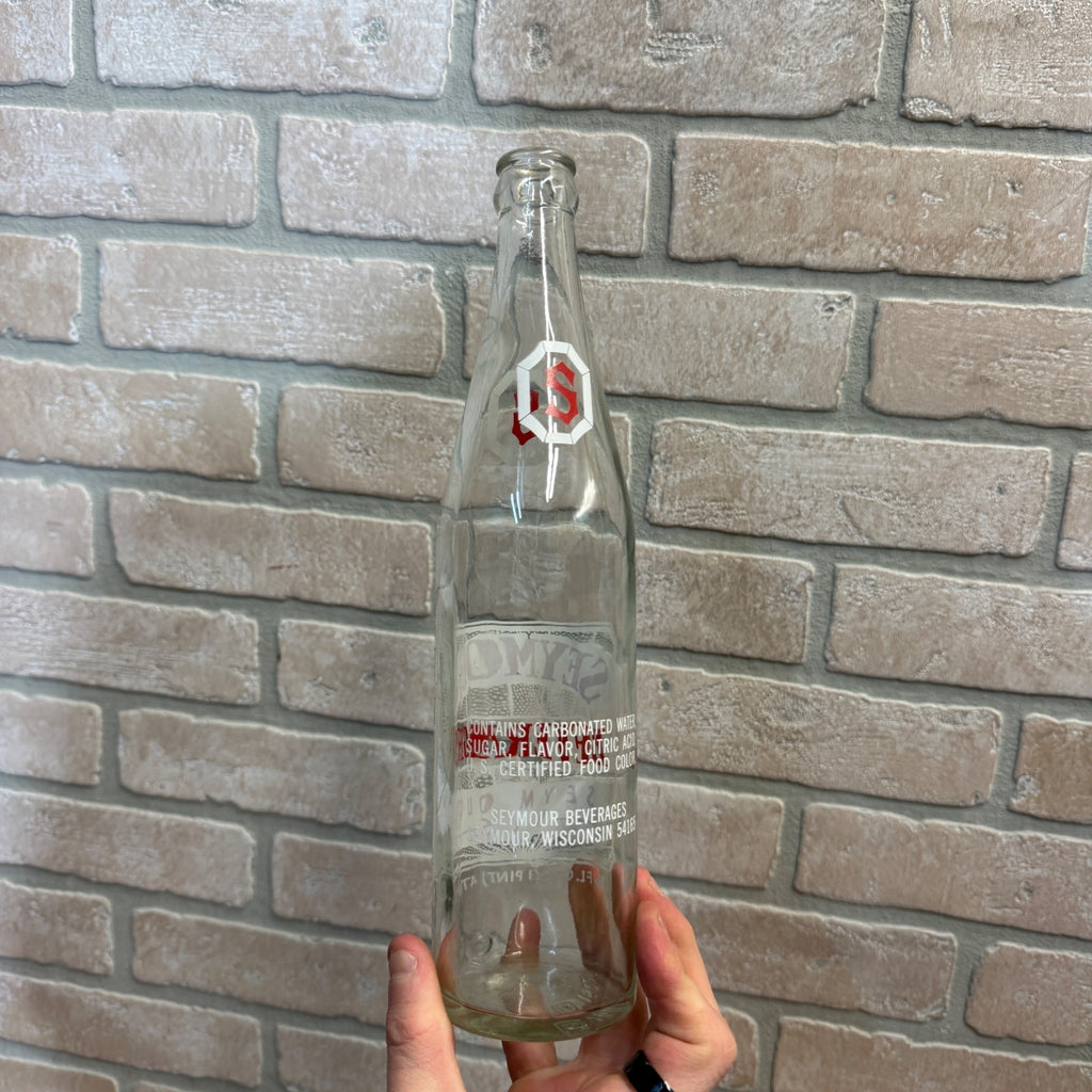 Vintage Seymour Beverages ACL 16oz Clear Glass Soda Bottle Wisconsin Wis WI