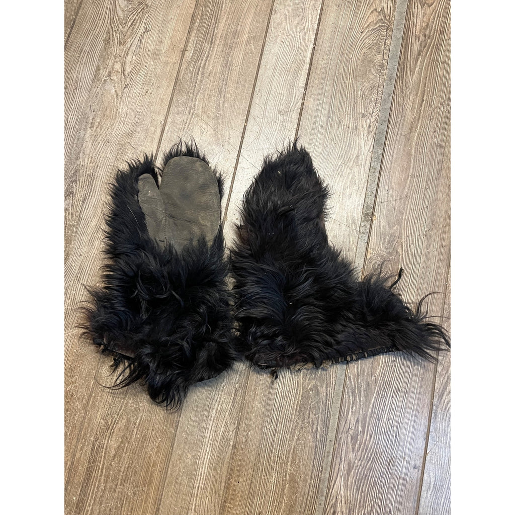 Vintage Bear Skin Fur Leather Gauntlet Mittens Lined Early 1900 Men's Gloves