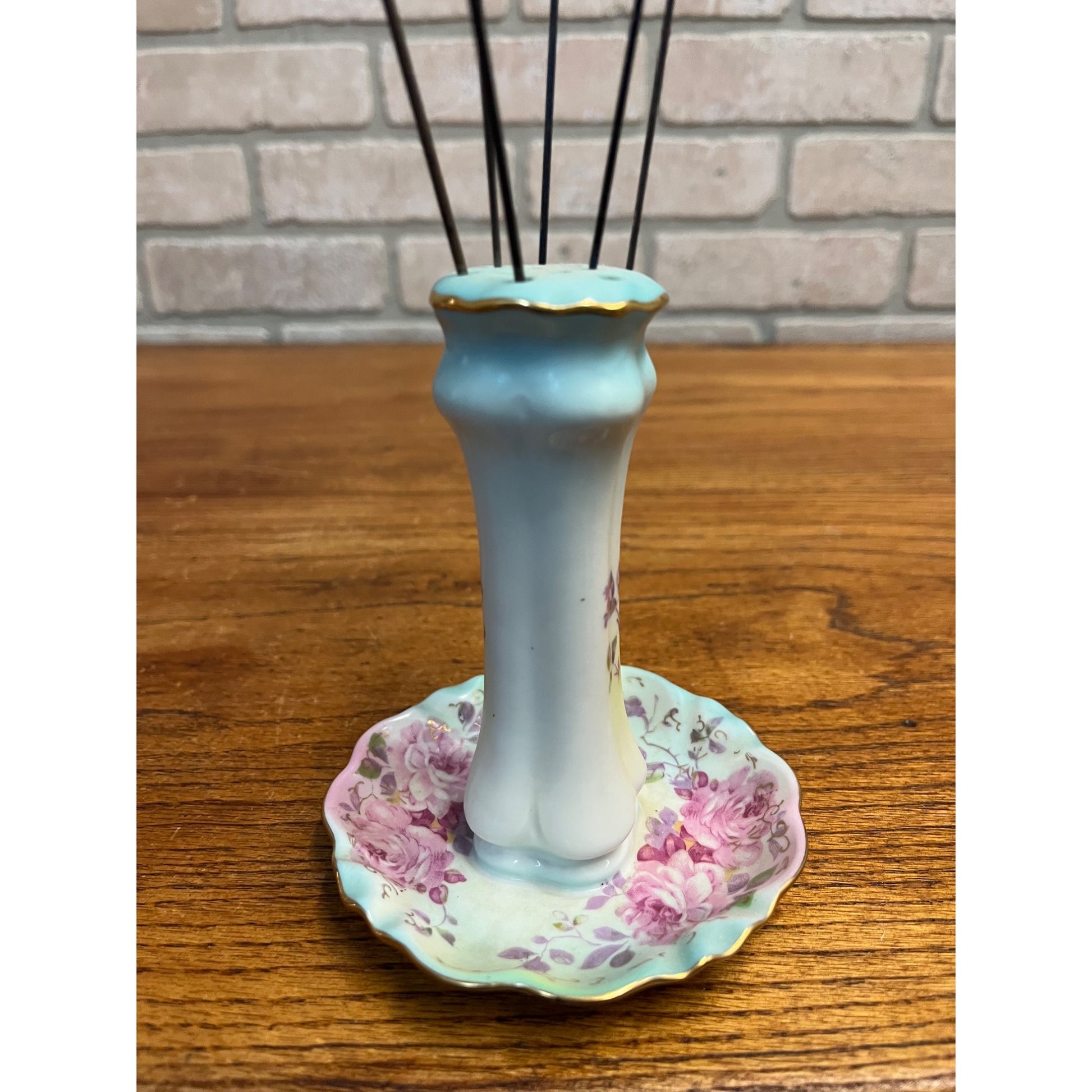 Vintage RS Japan Hand Painted Porcelain Hat / Hair Pin Holder w/ Victorian Pins