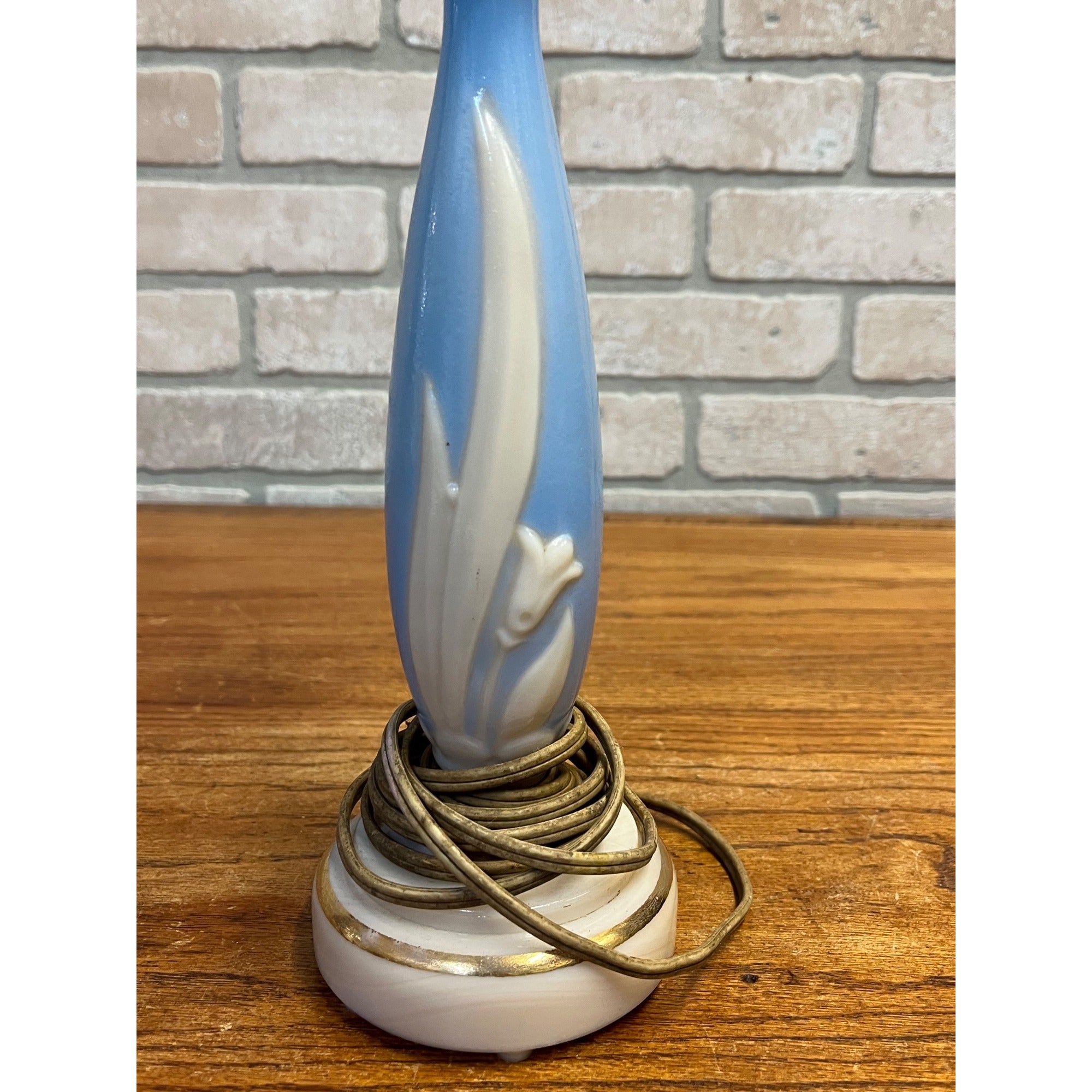 Vintage Aladdin Table Lamp Alacite Floral and Blue Milk Glass Dresser Lamp As-Is