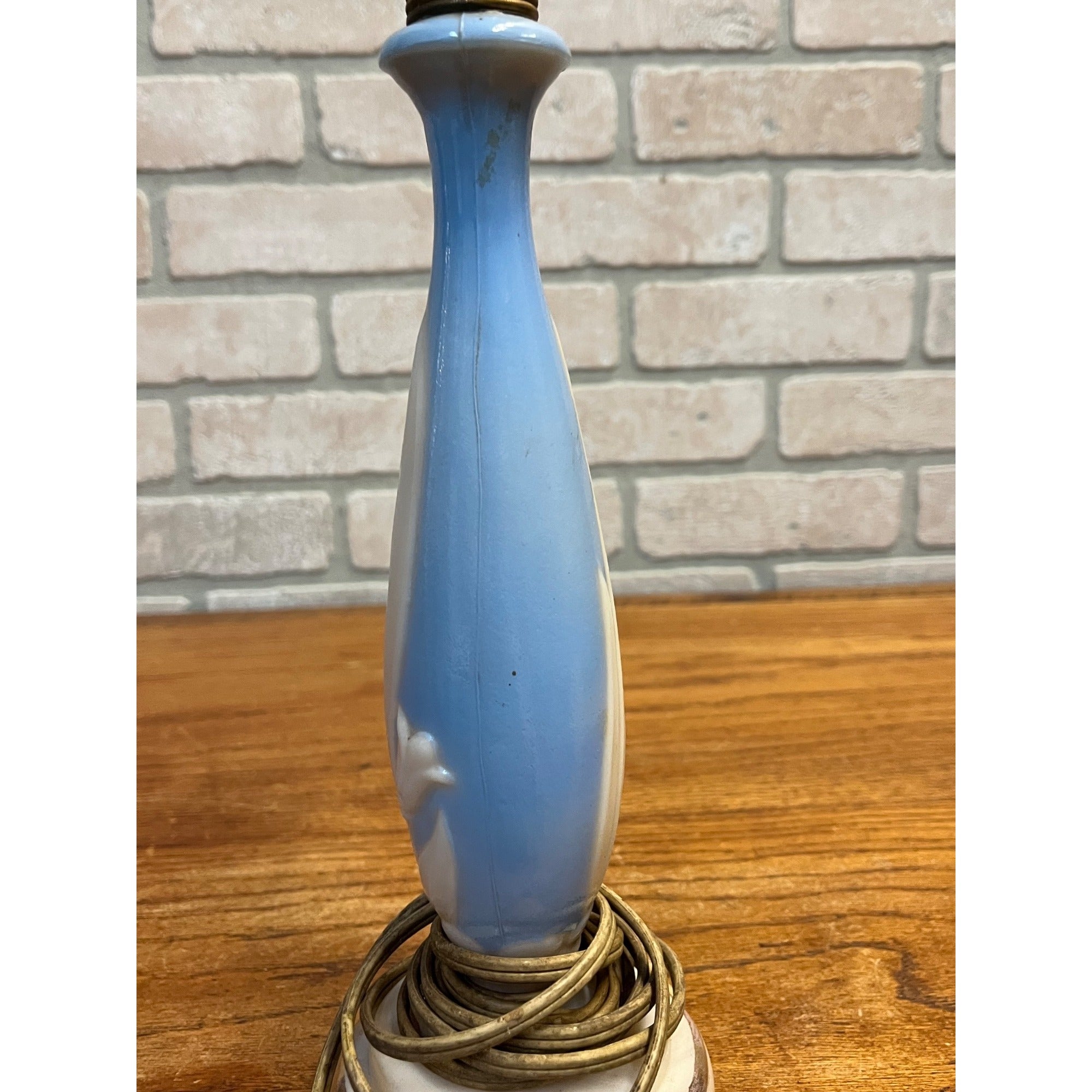 Vintage Aladdin Table Lamp Alacite Floral and Blue Milk Glass Dresser Lamp As-Is