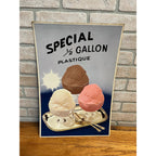 Vintage 1/2 Gallon Plastique Ice Cream Soda Fountain Advertisement Sign RARE
