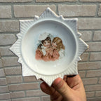 Victorian Era Porcelain Dish W/ Handpainted Young Girls Decorative Star Pattern Bowl