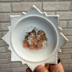 Victorian Era Porcelain Dish W/ Handpainted Young Girls Decorative Star Pattern Bowl