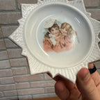 Victorian Era Porcelain Dish W/ Handpainted Young Girls Decorative Star Pattern Bowl