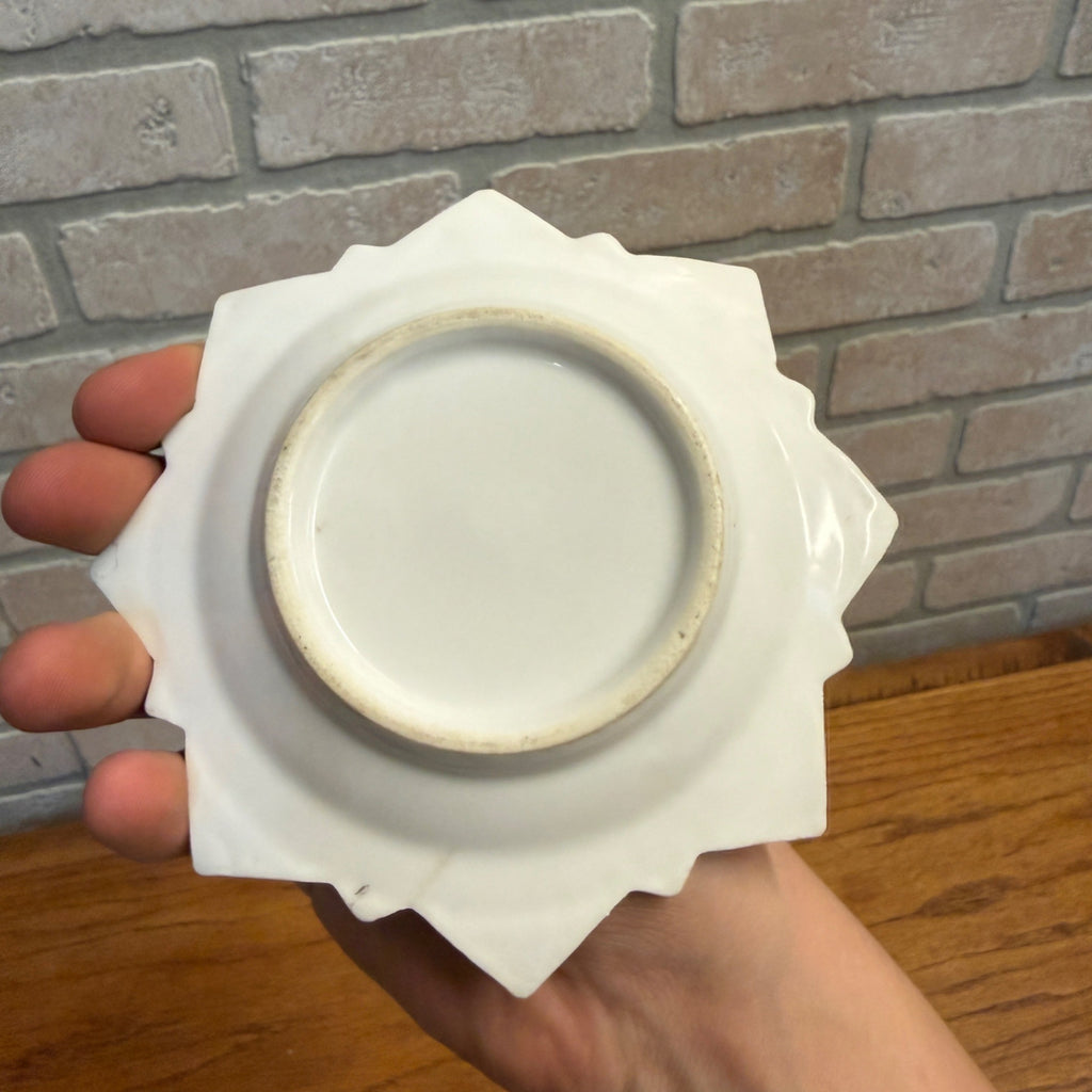 Victorian Era Porcelain Dish W/ Handpainted Young Girls Decorative Star Pattern Bowl