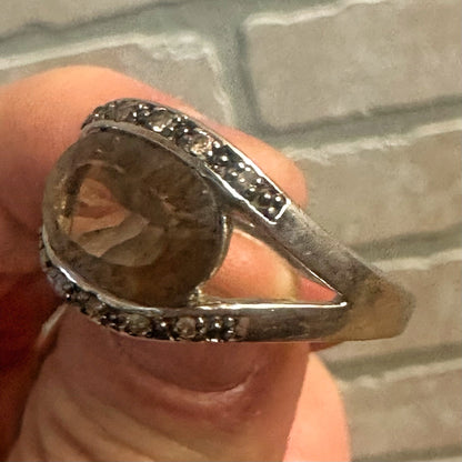 Vintage Smoky Quartz Sterling Silver .925 Ring Heart Cutout Size 10