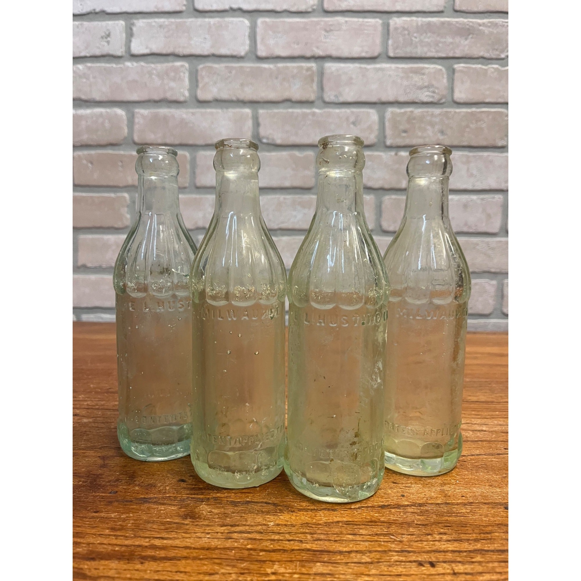 Vintage (4) E.L. Hustings Co Milwaukee Wis Soda Bottles Aqua Embossed