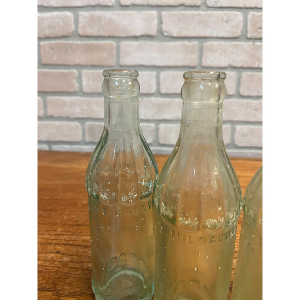 Vintage (4) E.L. Hustings Co Milwaukee Wis Soda Bottles Aqua Embossed