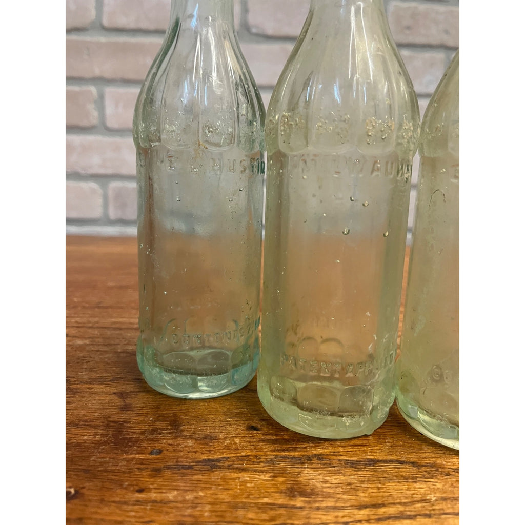 Vintage (4) E.L. Hustings Co Milwaukee Wis Soda Bottles Aqua Embossed
