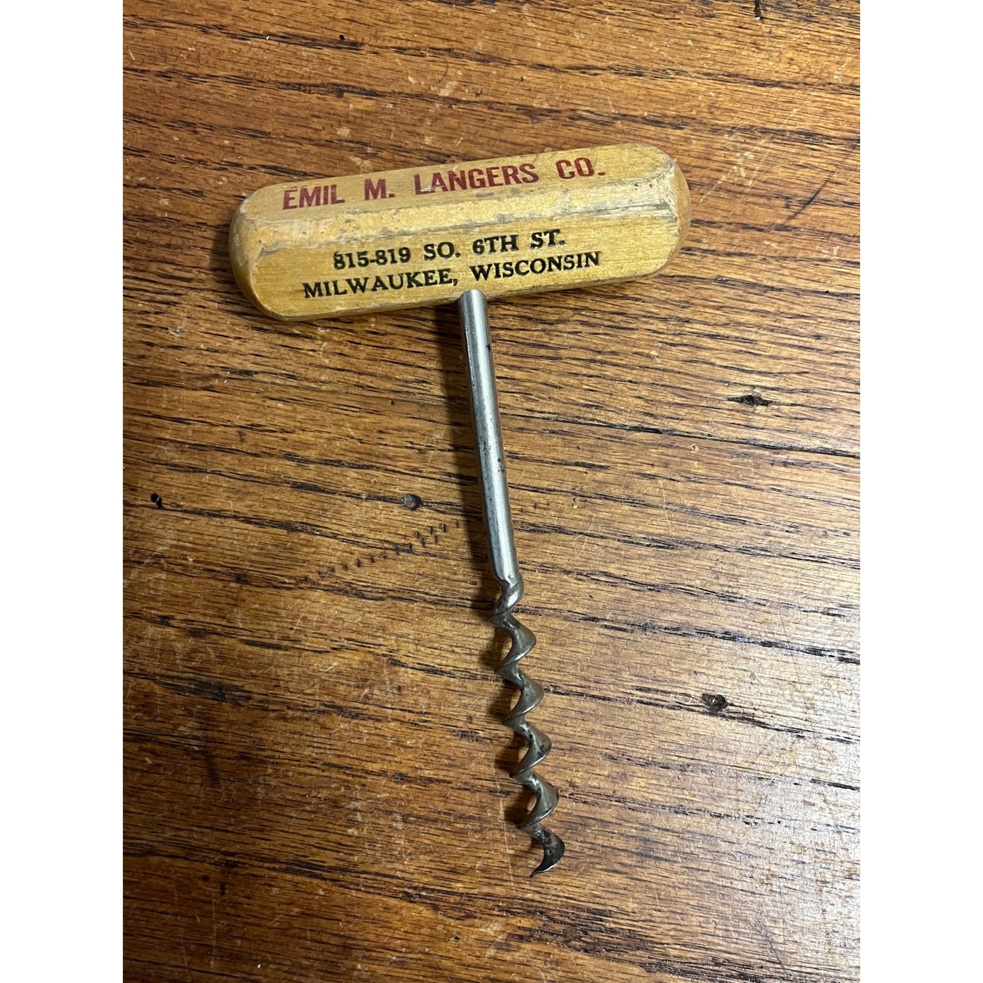 Vintage Advertising Corkscrew - Emil M. Langers Co - Milwaukee Wis - Wine Liqour