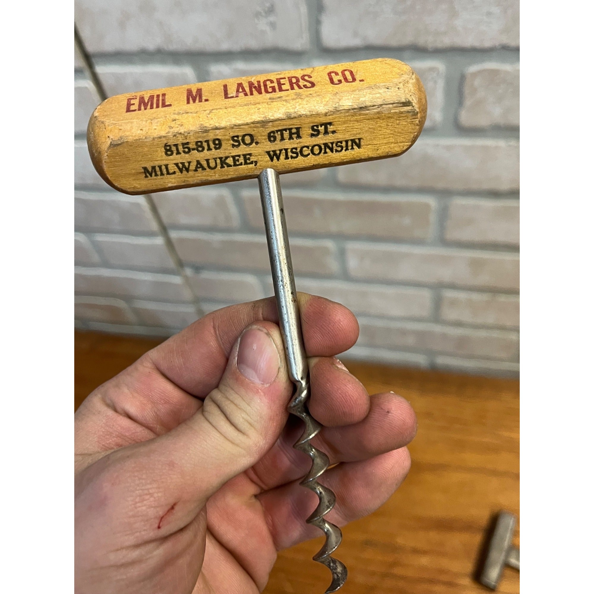 Vintage Advertising Corkscrew - Emil M. Langers Co - Milwaukee Wis - Wine Liqour
