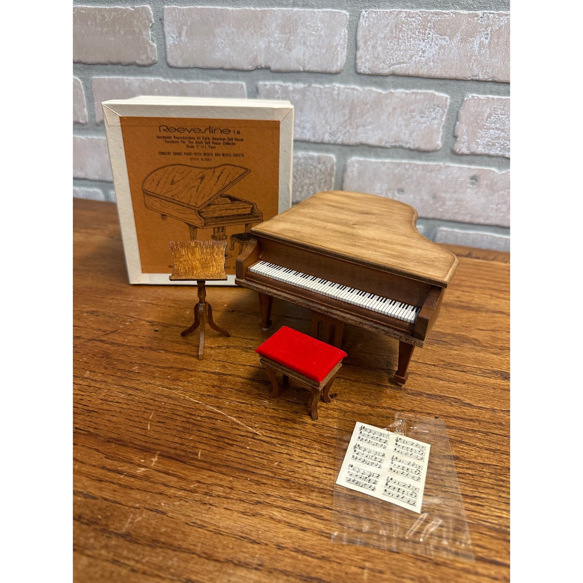 Vintage Dollhouse Reevesline Concert Grand Piano with Bench & Original Box