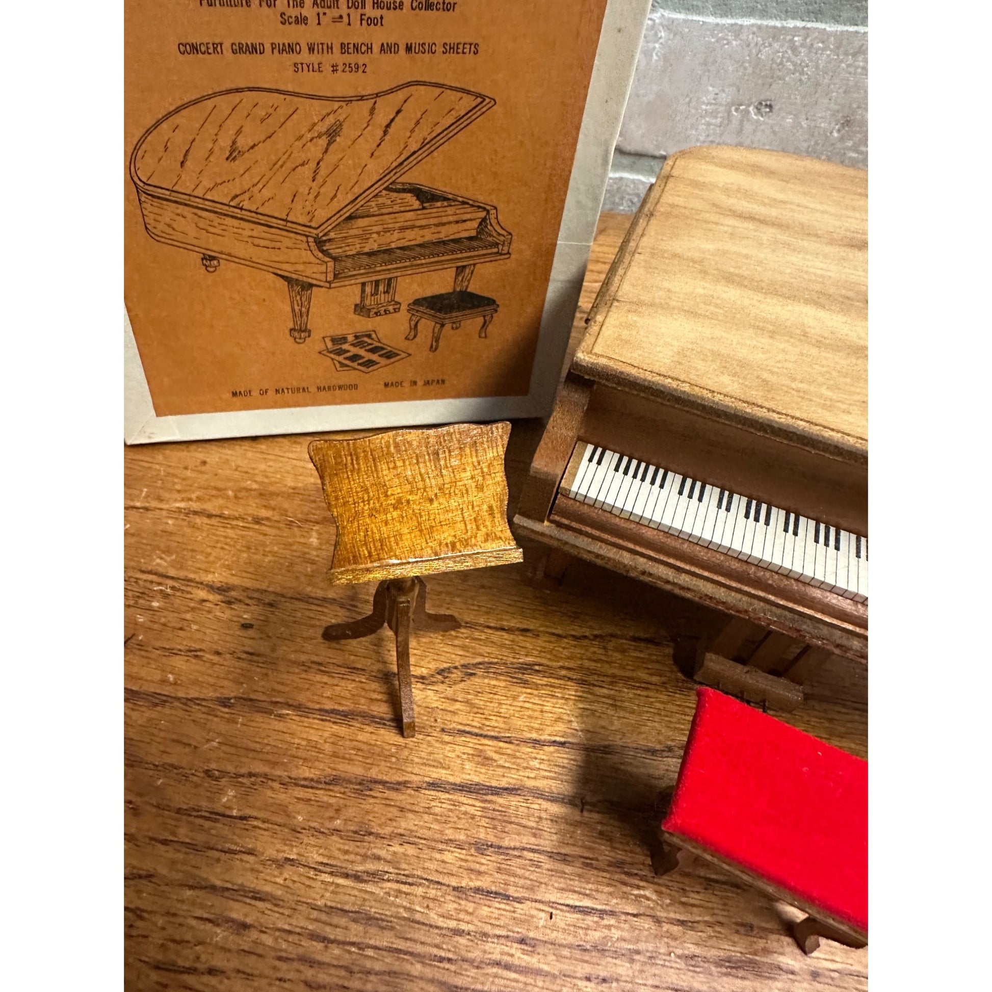 Vintage Dollhouse Reevesline Concert Grand Piano with Bench & Original Box