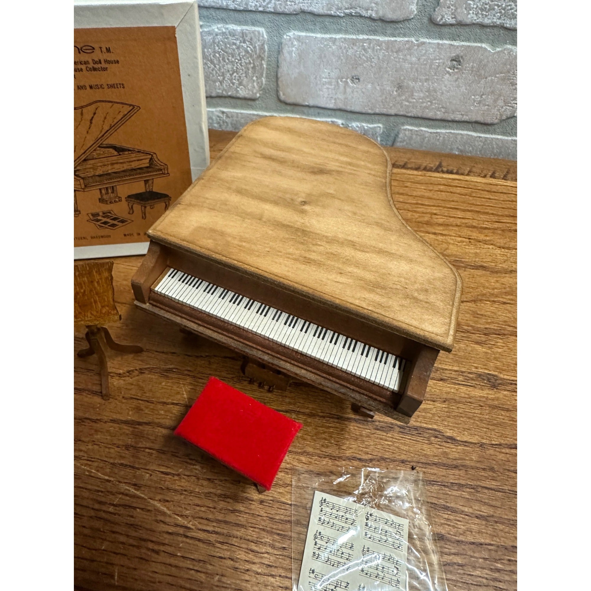 Vintage Dollhouse Reevesline Concert Grand Piano with Bench & Original Box