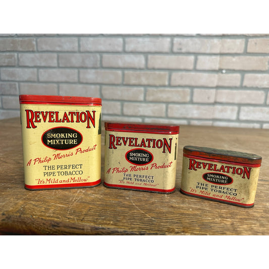 Lot (3) Vintage Philip Morris Revelation Mixture Pipe Tobacco Empty Vertical Tins