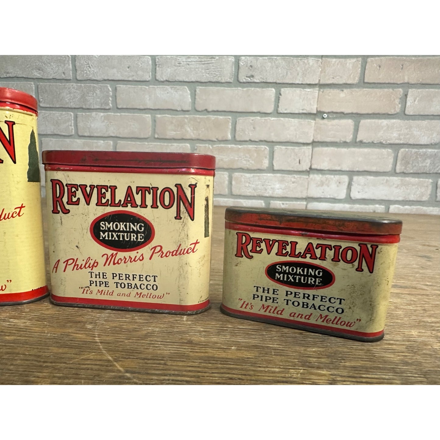 Lot (3) Vintage Philip Morris Revelation Mixture Pipe Tobacco Empty Vertical Tins