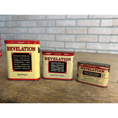 Lot (3) Vintage Philip Morris Revelation Mixture Pipe Tobacco Empty Vertical Tins